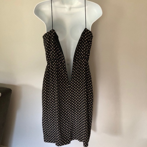 J Crew black & tan polkadot spaghetti strap mini dress size 0 - Picture 5 of 7